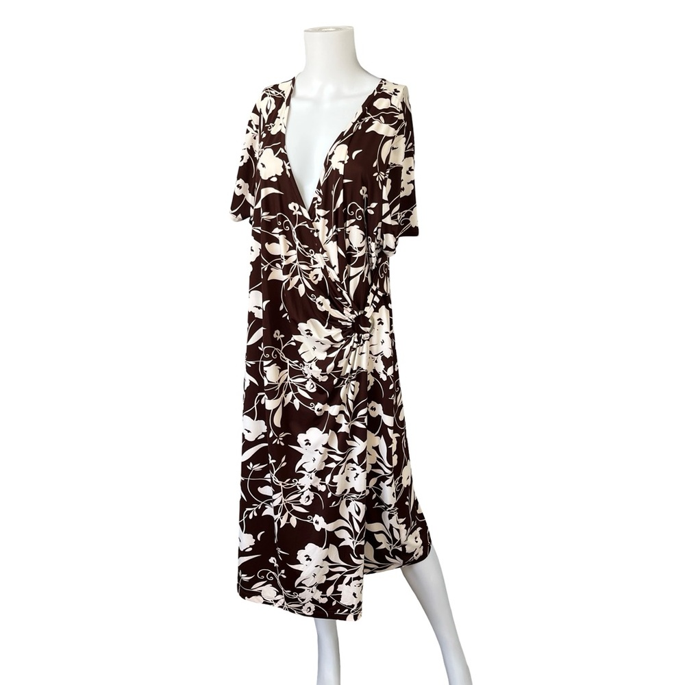 NEW Lane Bryant Wrap Style Dress Brown White Floral Print Womens Size 18/20